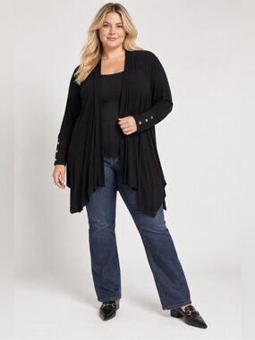 Penningtons size 3X Black Open Front Cardigan Tunic Workwear Office Long Sleeve
